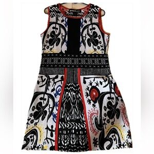 Desigual knit dress, print in black, white, red, yellow 2016 Christian Lacroix